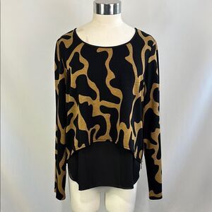 Joseph Ribkoff Tan Black Print Layered Top